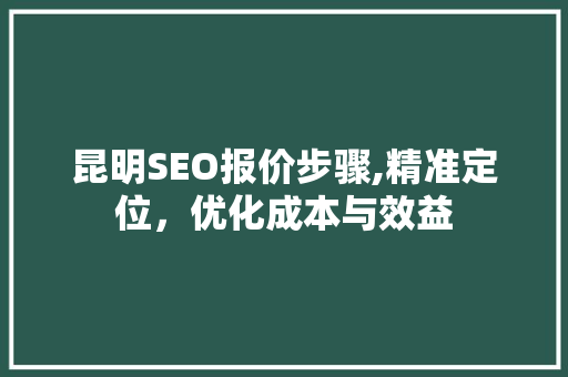 昆明SEO报价步骤,精准定位，优化成本与效益