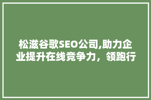 松滋谷歌SEO公司,助力企业提升在线竞争力，领跑行业前沿