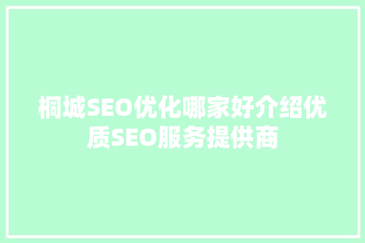 桐城SEO优化哪家好介绍优质SEO服务提供商