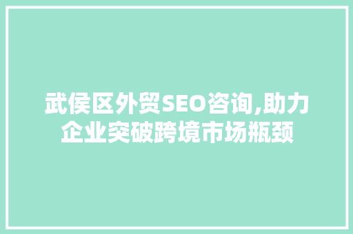 武侯区外贸SEO咨询,助力企业突破跨境市场瓶颈