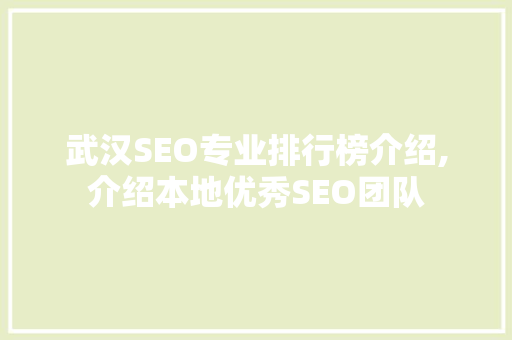 武汉SEO专业排行榜介绍,介绍本地优秀SEO团队