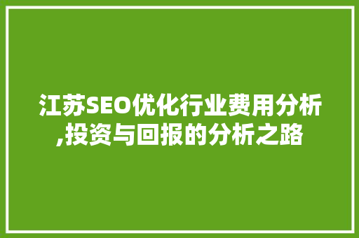 江苏SEO优化行业费用分析,投资与回报的分析之路