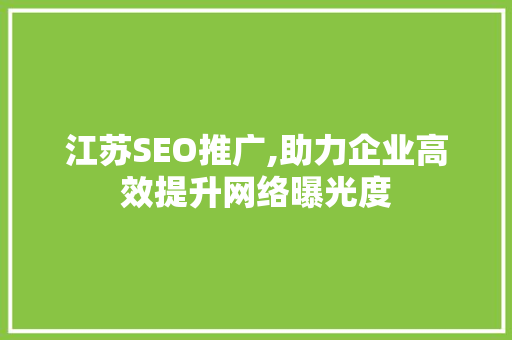 江苏SEO推广,助力企业高效提升网络曝光度