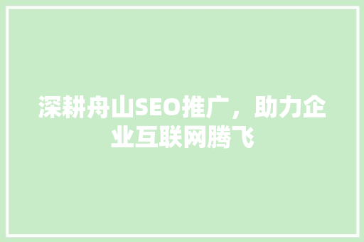 深耕舟山SEO推广，助力企业互联网腾飞