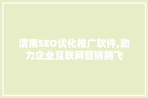 渭南SEO优化推广软件,助力企业互联网营销腾飞