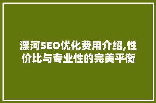 漯河SEO优化费用介绍,性价比与专业性的完美平衡