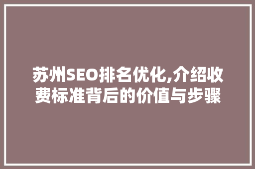 苏州SEO排名优化,介绍收费标准背后的价值与步骤