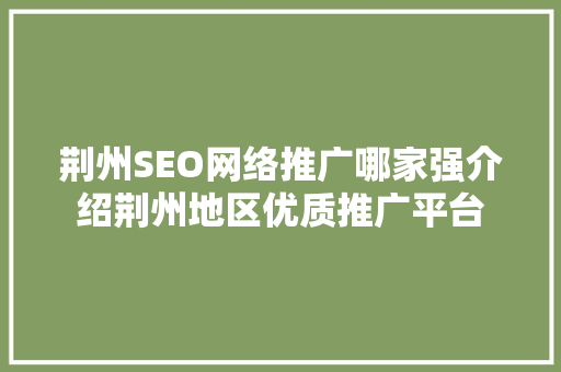 荆州SEO网络推广哪家强介绍荆州地区优质推广平台