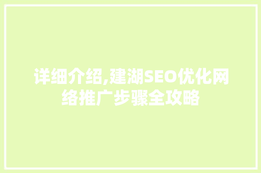 详细介绍,建湖SEO优化网络推广步骤全攻略