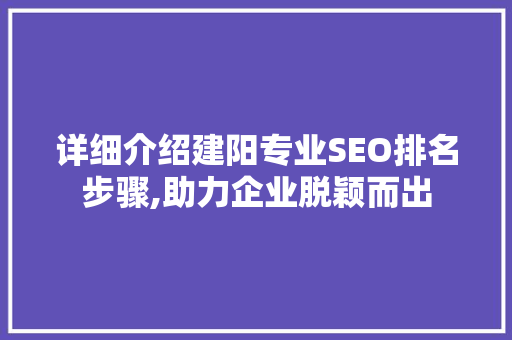 详细介绍建阳专业SEO排名步骤,助力企业脱颖而出