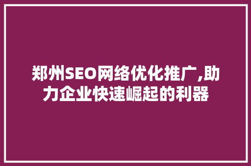 郑州SEO网络优化推广,助力企业快速崛起的利器