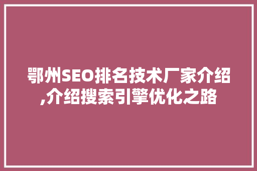 鄂州SEO排名技术厂家介绍,介绍搜索引擎优化之路