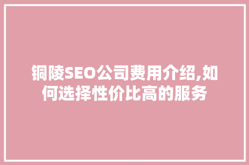 铜陵SEO公司费用介绍,如何选择性价比高的服务