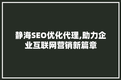 静海SEO优化代理,助力企业互联网营销新篇章