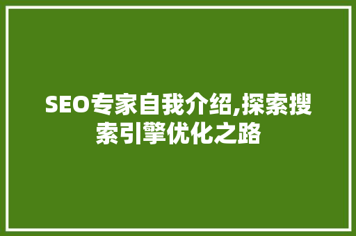 SEO专家自我介绍,探索搜索引擎优化之路