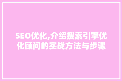SEO优化,介绍搜索引擎优化顾问的实战方法与步骤