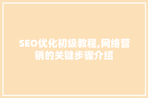 SEO优化初级教程,网络营销的关键步骤介绍