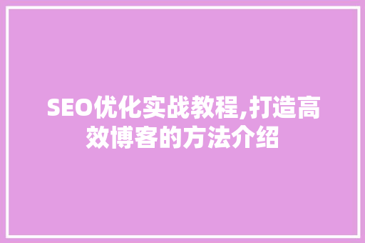 SEO优化实战教程,打造高效博客的方法介绍