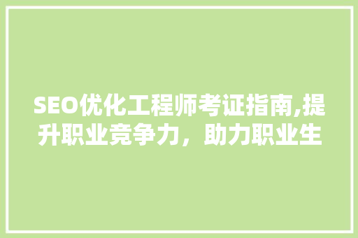 SEO优化工程师考证指南,提升职业竞争力，助力职业生涯发展