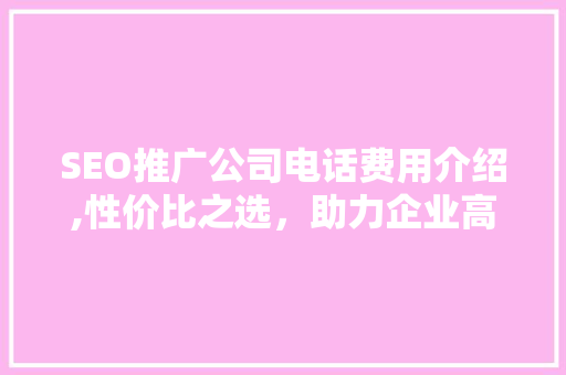 SEO推广公司电话费用介绍,性价比之选，助力企业高效营销