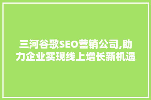 三河谷歌SEO营销公司,助力企业实现线上增长新机遇