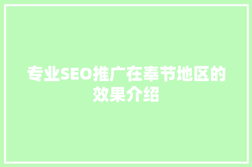 专业SEO推广在奉节地区的效果介绍