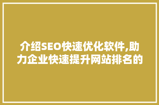 介绍SEO快速优化软件,助力企业快速提升网站排名的秘密武器
