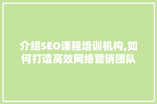 介绍SEO课程培训机构,如何打造高效网络营销团队