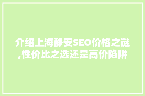 介绍上海静安SEO价格之谜,性价比之选还是高价陷阱