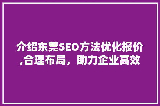 介绍东莞SEO方法优化报价,合理布局，助力企业高效提升网络竞争力