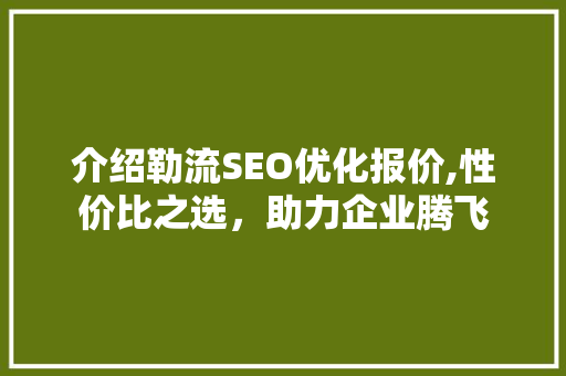 介绍勒流SEO优化报价,性价比之选，助力企业腾飞