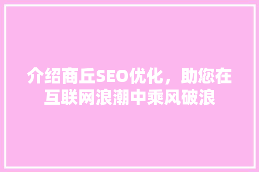 介绍商丘SEO优化，助您在互联网浪潮中乘风破浪