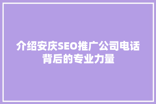 介绍安庆SEO推广公司电话背后的专业力量