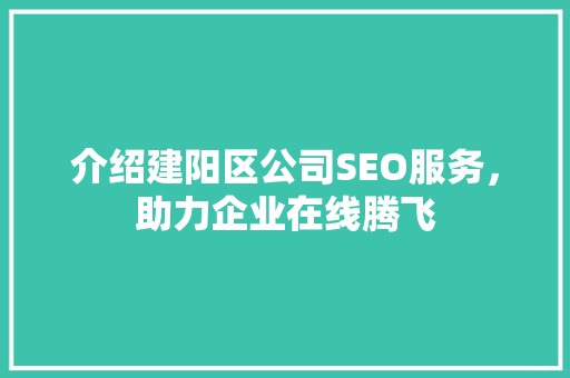 介绍建阳区公司SEO服务，助力企业在线腾飞