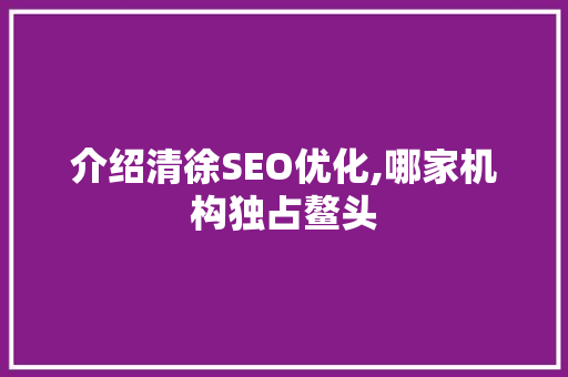 介绍清徐SEO优化,哪家机构独占鳌头