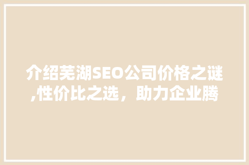 介绍芜湖SEO公司价格之谜,性价比之选，助力企业腾飞