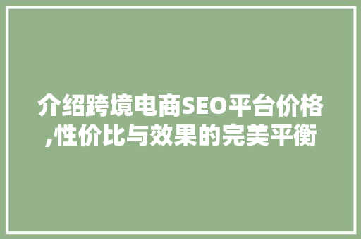介绍跨境电商SEO平台价格,性价比与效果的完美平衡