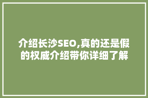 介绍长沙SEO,真的还是假的权威介绍带你详细了解