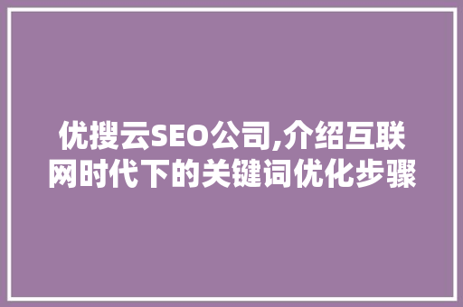 优搜云SEO公司,介绍互联网时代下的关键词优化步骤