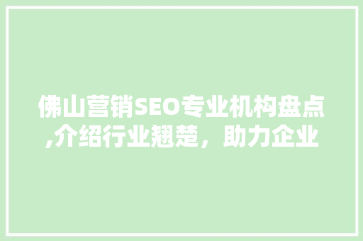 佛山营销SEO专业机构盘点,介绍行业翘楚，助力企业腾飞