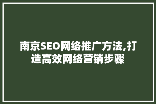 南京SEO网络推广方法,打造高效网络营销步骤
