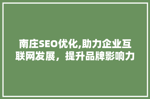 南庄SEO优化,助力企业互联网发展，提升品牌影响力