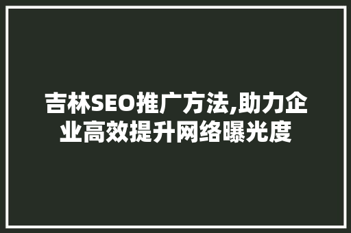吉林SEO推广方法,助力企业高效提升网络曝光度