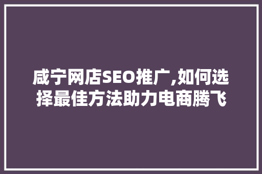 咸宁网店SEO推广,如何选择最佳方法助力电商腾飞