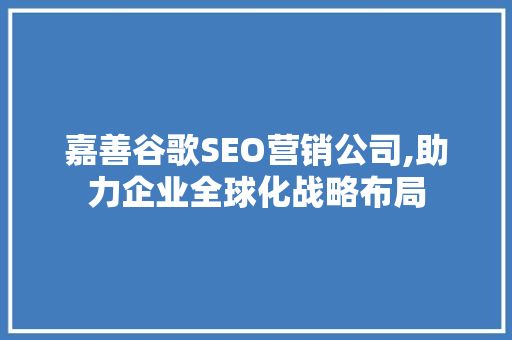 嘉善谷歌SEO营销公司,助力企业全球化战略布局