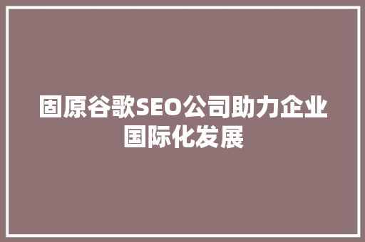 固原谷歌SEO公司助力企业国际化发展