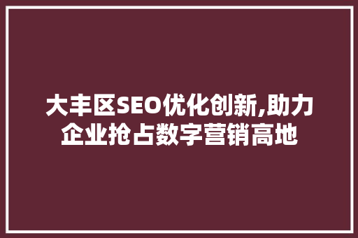 大丰区SEO优化创新,助力企业抢占数字营销高地