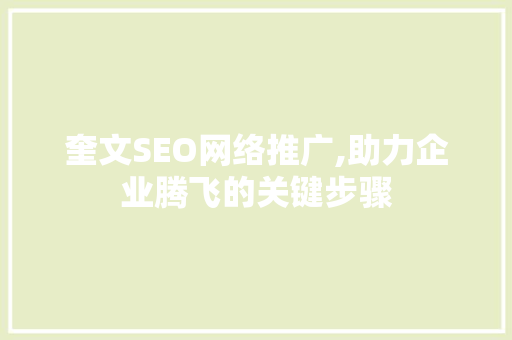 奎文SEO网络推广,助力企业腾飞的关键步骤
