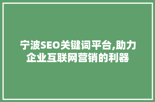 宁波SEO关键词平台,助力企业互联网营销的利器