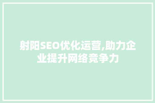 射阳SEO优化运营,助力企业提升网络竞争力